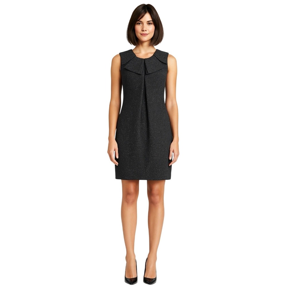 Banana Republic Italian Wool Silk Blend Pleated Collar Shift Dress Gray Size 6